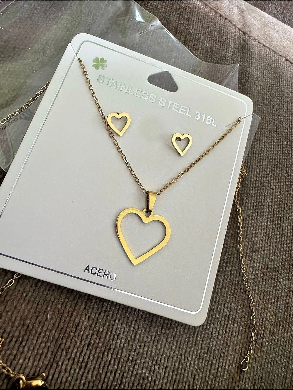 ACERO Heart Necklace & Earrings Set in Gold NWT